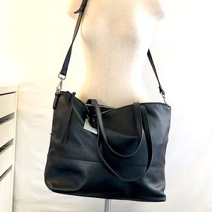 Large Black Genuine Leather Tote bag. Multi pocket